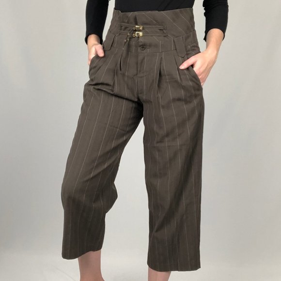 See By Chloe Brown Pinstripe Cropped Trousers - Picture 5 of 9